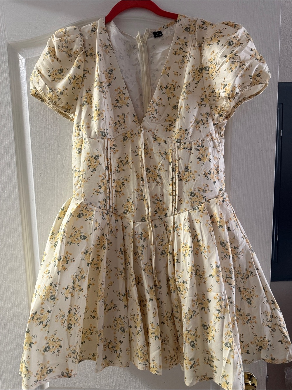 Floral V-Neck Mini Dress in Cream and Yellow